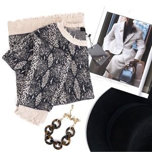 FATE . Snakeskin Print Distressed Sweater